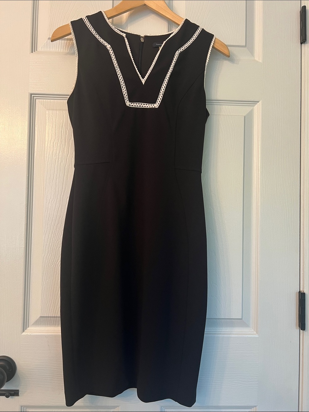 Tommy Hilfiger Black Midi Dress with White Trim Accents